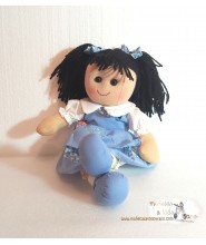Lina Peto Azul Flores - Muñeca de trapo Waldorf - 35 cm